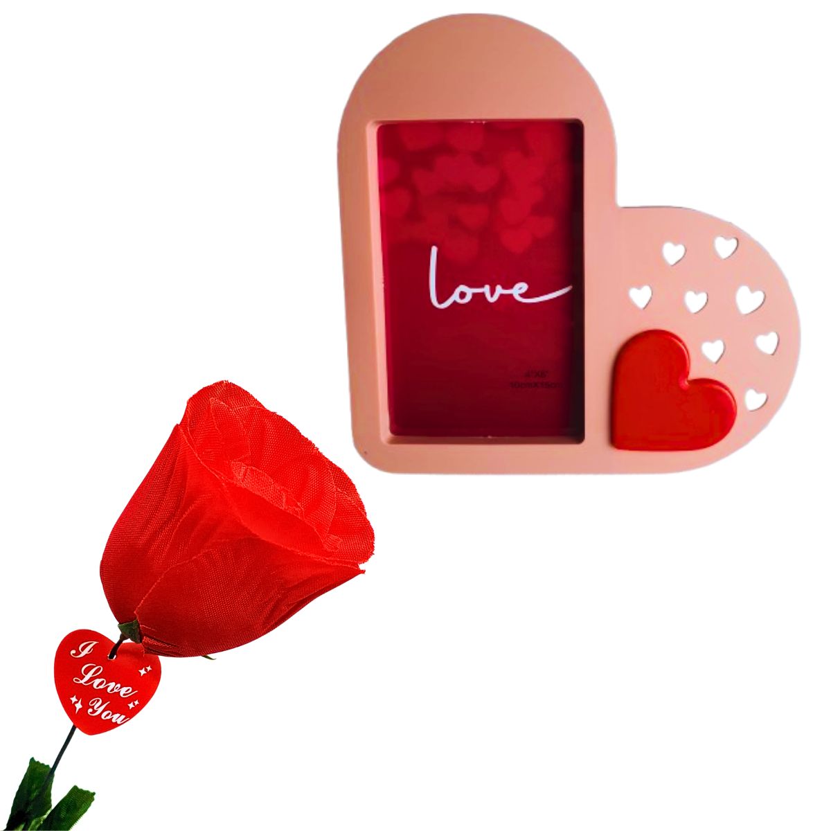 Kit Porta Retrato Coração Rosa Amor Love + Botão de Rosa Artificial Embalado Celofane C/ Tag Kit Porta Retrato Coração Rosa Amor Love + Botão de Rosa Artificial Embalado Celofane C/ Tag
